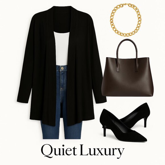 🖤 Black Open-Front Cardigan – Versatile Luxe Layer - Picture 1 of 8